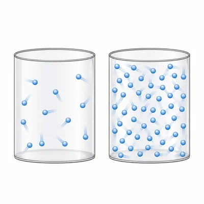 Two containers show equal particle motion but different amounts of matter, illustrating temperature versus total thermal energy.