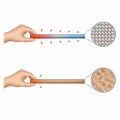 A hand loses heat faster to a metal rod than to a wooden rod at the same temperature.