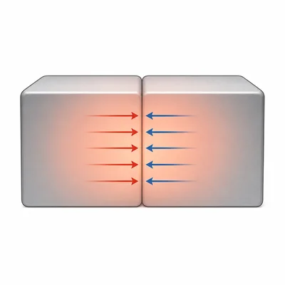 Two touching objects at the same temperature show balanced heat flow with no net transfer.