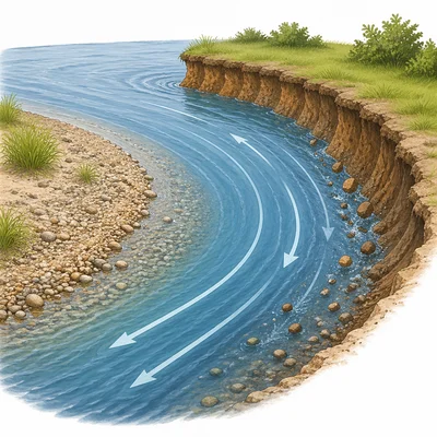 A river carrying sediment away from an eroded streambank.