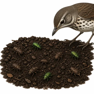 Bird spotting green beetles more easily than brown beetles on dark soil.
