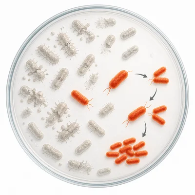 Resistant bacteria survive medicine and reproduce while many others die.