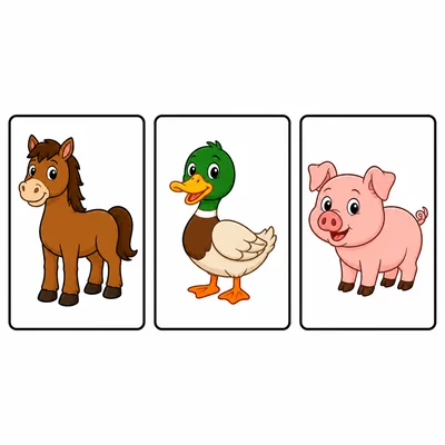Horse, duck, and pig picture choices.