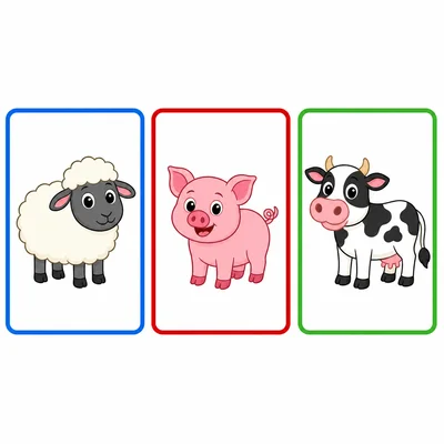 Sheep, pig, and cow picture choices.