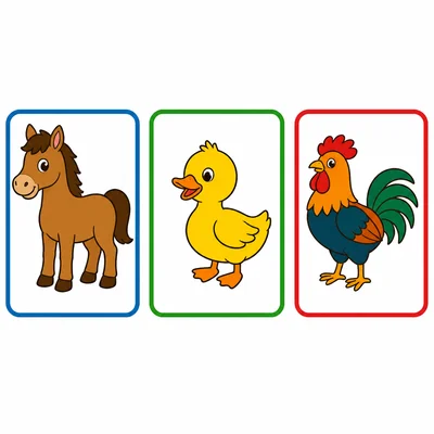 Horse, duck, and rooster picture choices.