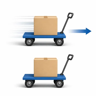 Two carts show inertia: one moving steadily and one at rest.