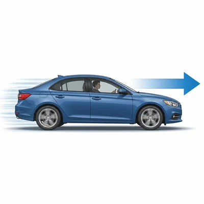 A car accelerates forward under an applied force.