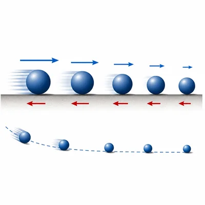 A rolling ball slows because friction acts opposite its motion.
