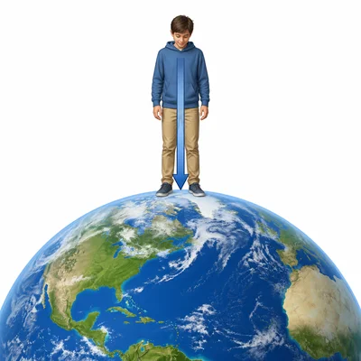 A person standing on Earth experiences a downward gravitational force.