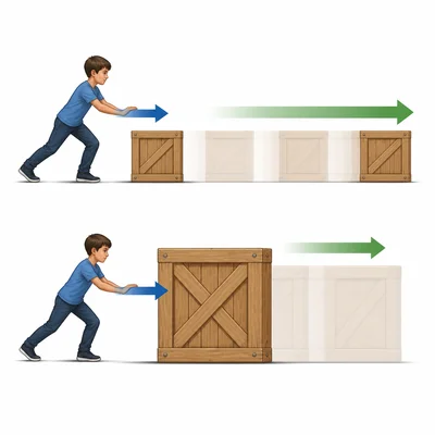 Equal force on a smaller and larger mass shows the larger mass accelerates less.
