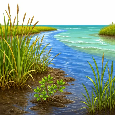 A plant growing in a marsh where river and ocean water mix.