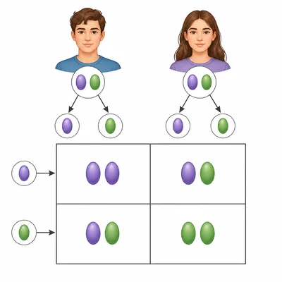 An unlabeled allele-combination grid for two heterozygous parents.