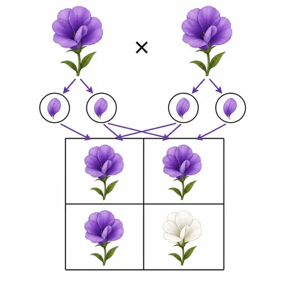 A four-cell inheritance grid with one recessive-looking offspring.