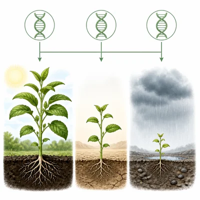 Similar genes with different environments affecting plant growth.