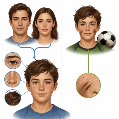 Inherited features contrasted with a temporary acquired feature.