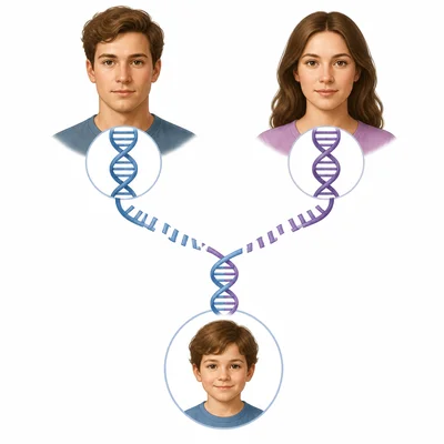 DNA connecting parents to offspring to show heredity.