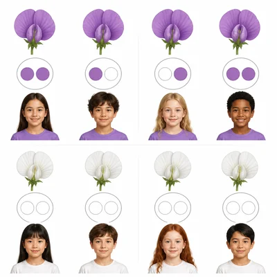 Allele pairs showing dominant and recessive trait outcomes.