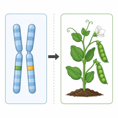 Diagram showing internal allele pair connected to an observable trait.