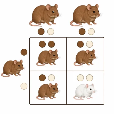 Punnett square model showing expected brown and white fur offspring.