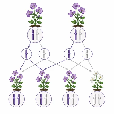 Two parent plants carrying recessive alleles producing an offspring with a recessive trait.