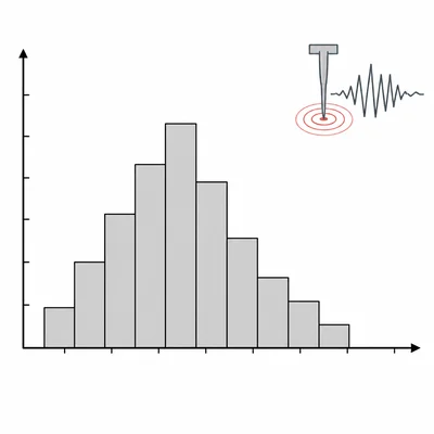 A histogram with touching bars representing earthquake frequency intervals.