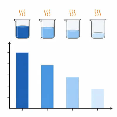 A bar chart comparing four heated liquids in beakers.
