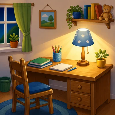 A lamp giving off warm light in a room.
