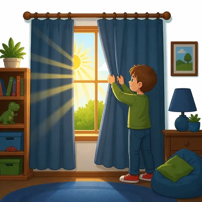 Curtains blocking sunlight from entering a room.