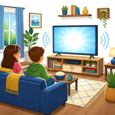 A television giving off both light and sound.