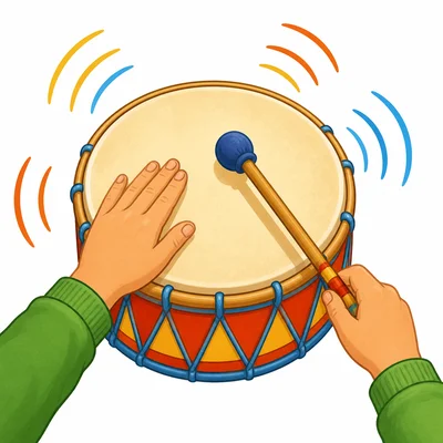 A drum being tapped and making sound waves.