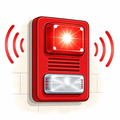 A fire alarm flashing and making sound waves.