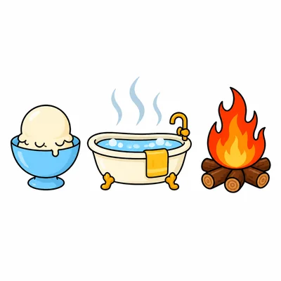 Ice cream, a warm bath, and a fire.