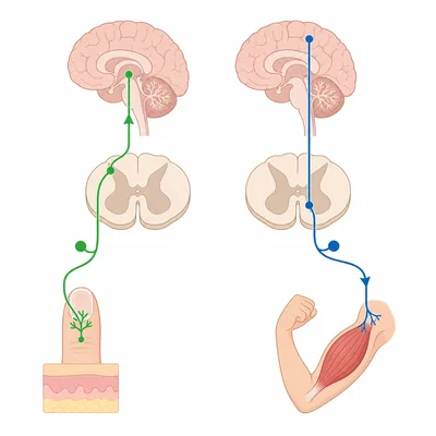 Sensory and motor neuron pathways carry signals in opposite directions.