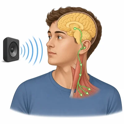Sound reaches the ear, signals go to the brain, and the head turns toward the sound.