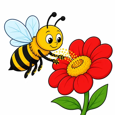 A bee carrying pollen to a flower.