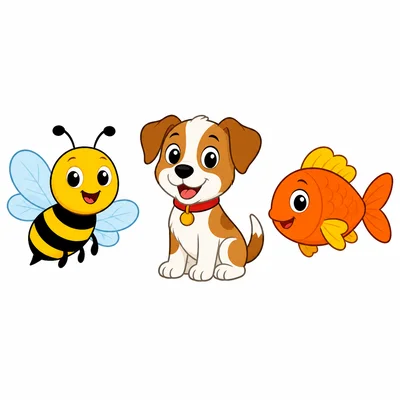 A bee, a dog, and a fish shown as choices.