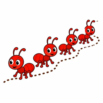 Ants walking in a line along a scent trail.