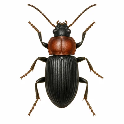 A simple insect with six legs, three body sections, and two antennae.