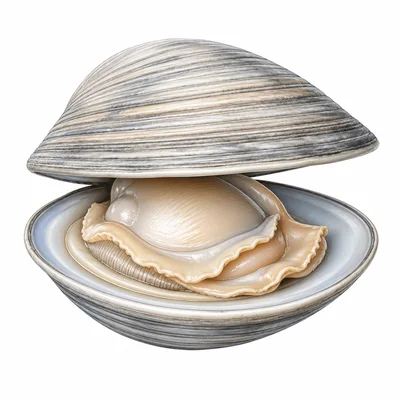 A clam with two shells and a soft body inside.