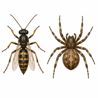 An insect and a spider shown side by side for comparison.