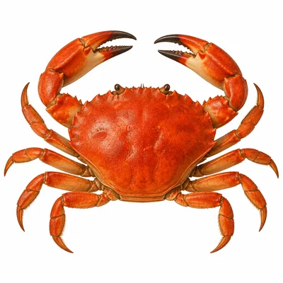 A crab with a hard shell, claws, and many legs.