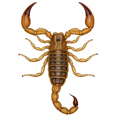 A scorpion with eight legs, pincers, and a curved tail.