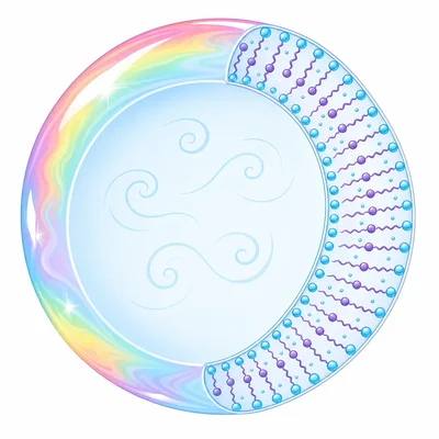 A cutaway soap bubble showing a thin soapy film around air inside.
