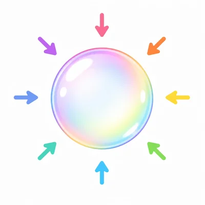 A round bubble with equal pulling forces around it.