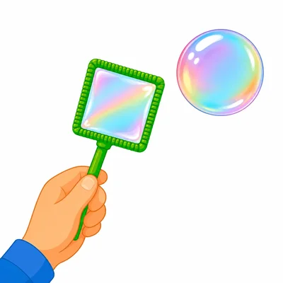 A square bubble wand making a round bubble.