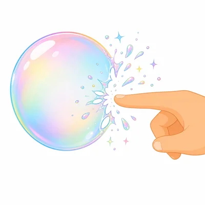 A dry finger touches a bubble and the bubble begins to pop.