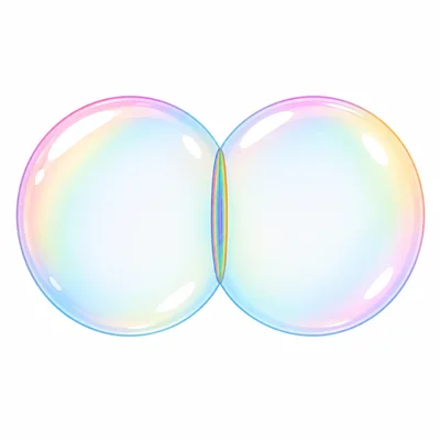 Two bubbles touching with a flat shared wall between them.