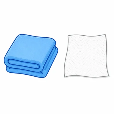 A cloth towel next to a paper towel.
