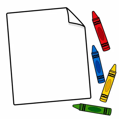 A blank sheet of paper with crayons beside it.