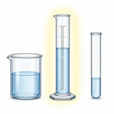 Beaker, graduated cylinder, and test tube, with the graduated cylinder highlighted.